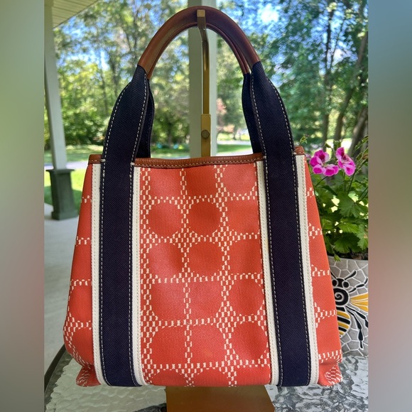 Kate Spade Waverley place Noel Orange/Navy waxed cotton Tote - Picture 3 of 4